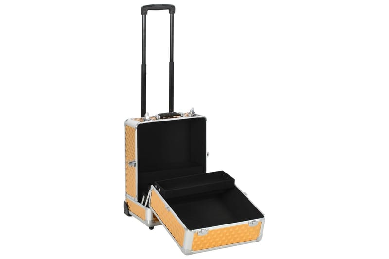 makeupkuffert 35 x 29 x 45 cm aluminium guldfarvet - Sport & fritid - Rejsetilbehør