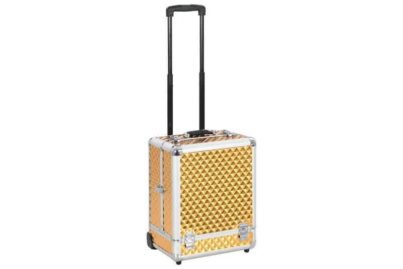 makeupkuffert 35 x 29 x 45 cm aluminium guldfarvet - Sport & fritid - Rejsetilbehør