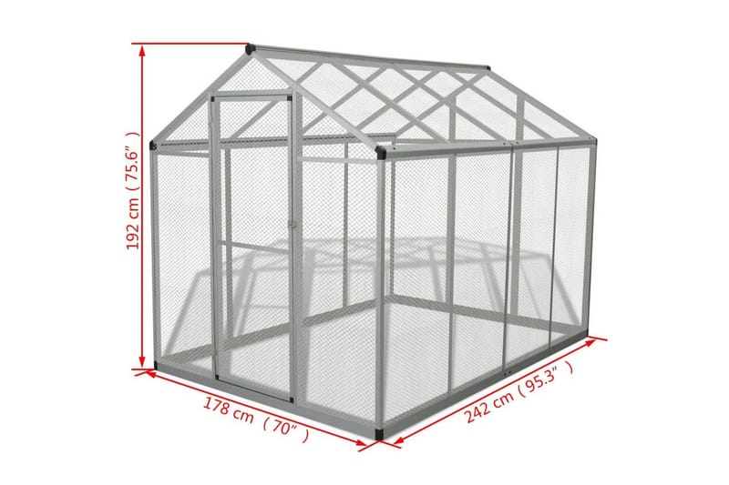 Udendørs Voliere Aluminium 178X242X192 Cm - Grå - Sport & fritid - Til dyrene - Fugl - Fuglebure & voliere