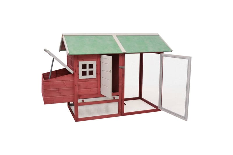 Hønsehus 170x81x110 cm Massivt Fyrretræ Og Grantræ Rød - Rød - Sport & fritid - Til dyrene - Fugl - Hønsehus