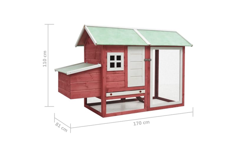 Hønsehus 170x81x110 cm Massivt Fyrretræ Og Grantræ Rød - Rød - Sport & fritid - Til dyrene - Fugl - Hønsehus