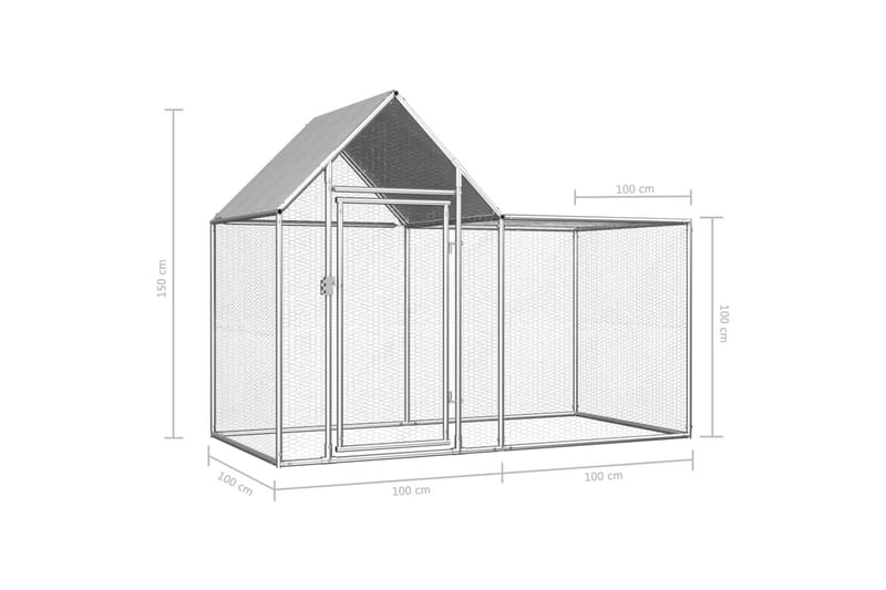 hønsehus 2 x 1 x 1,5 m galvaniseret stål - Sølv - Sport & fritid - Til dyrene - Fugl - Hønsehus