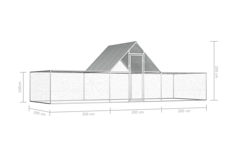 hønsehus 6x2x2 m galvaniseret stål - Sølv - Sport & fritid - Til dyrene - Fugl - Hønsehus