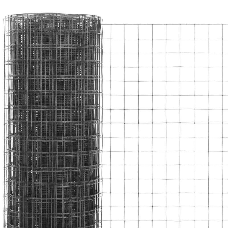 hønsenet stål med PVC-belægning 25 x 0,5 m grå - Grå - Hønsehus - Til dyrene - Hønsegård