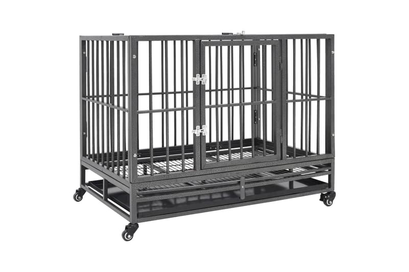 hundebur med hjul 102x72x85 cm stål - Sort - Sport & fritid - Til dyrene - Til hund - Transportkasse hund & hundebur
