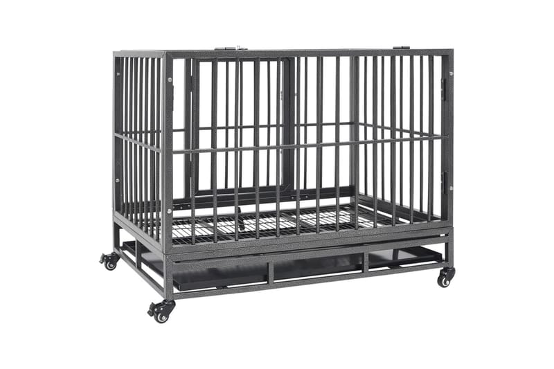 hundebur med hjul 102x72x85 cm stål - Sort - Sport & fritid - Til dyrene - Til hund - Transportkasse hund & hundebur