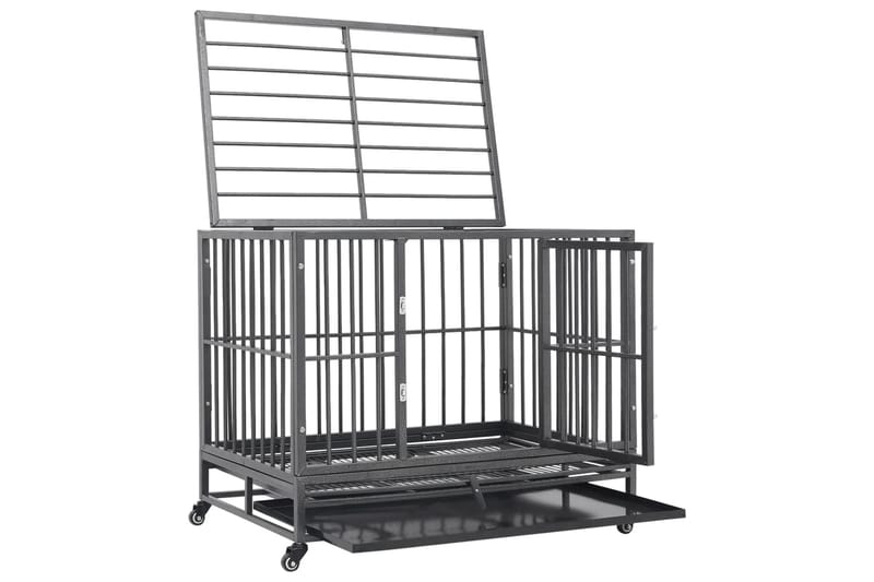 hundebur med hjul 102x72x85 cm stål - Sort - Sport & fritid - Til dyrene - Til hund - Transportkasse hund & hundebur