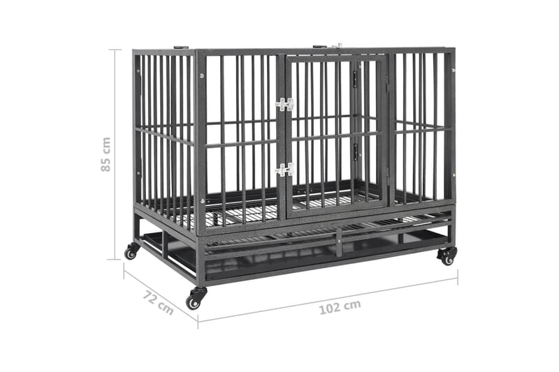 hundebur med hjul 102x72x85 cm stål - Sort - Sport & fritid - Til dyrene - Til hund - Transportkasse hund & hundebur