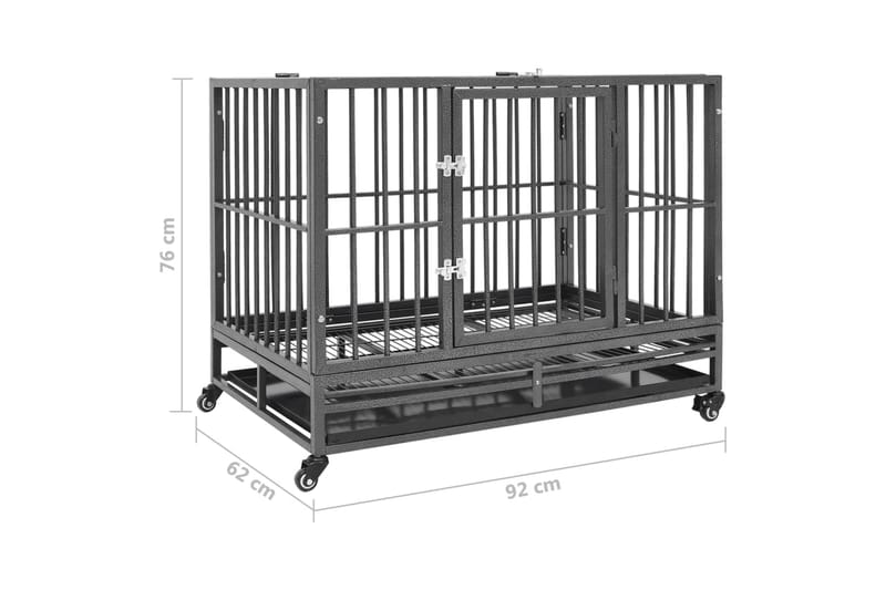 hundebur med hjul 92x62x76 cm stål - Sort - Sport & fritid - Til dyrene - Til hund - Transportkasse hund & hundebur