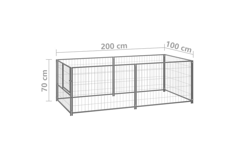 hundeløbegård 200x100x70 cm stål sølvfarvet - Sølv - Sport & fritid - Til dyrene - Til hund - Hundemøbler
