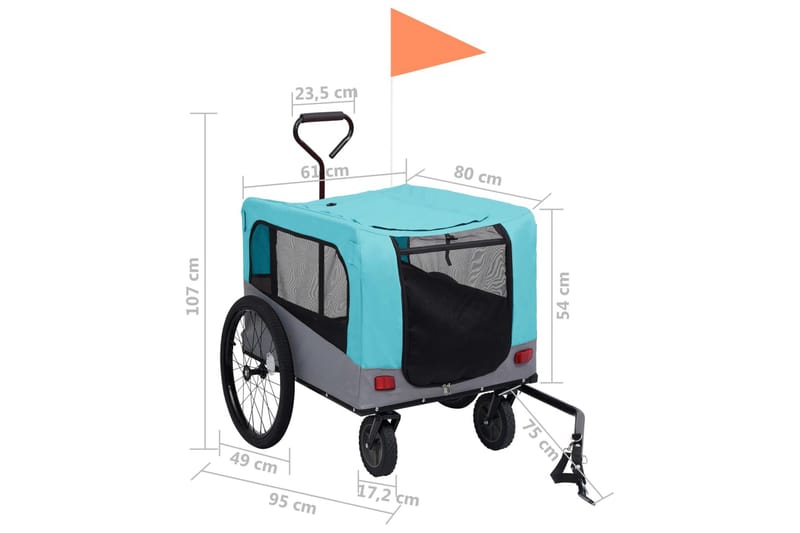 2-I-1 Cykelanhænger Og Klapvogn Til Kæledyr Blå Grå - Cykelanhænger & cykeltrailer - Hundemøbler - Cykelkurv hund & hundevogn