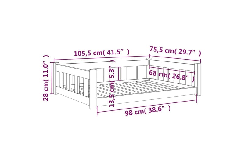 beBasic hundeseng 105,5x75,5x28 cm massivt fyrretræ - Brun - Sport & fritid - Til dyrene - Til hund - Hundemøbler - Hundeseng