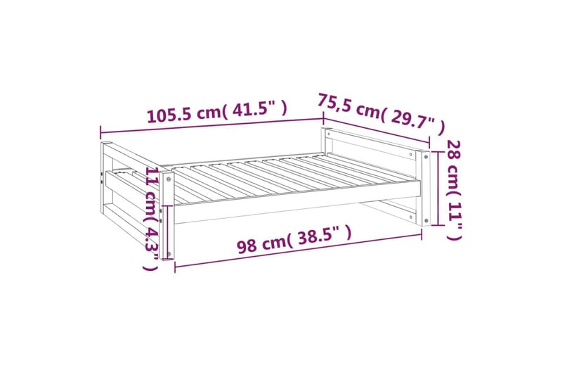 beBasic hundeseng 105,5x75,5x28 cm massivt fyrretræ hvid - Hvid - Hundeseng - Hundemøbler