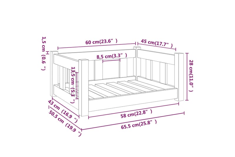 beBasic hundeseng 65,5x50,5x28 cm massivt fyrretræ hvid - Hvid - Hundeseng - Hundemøbler