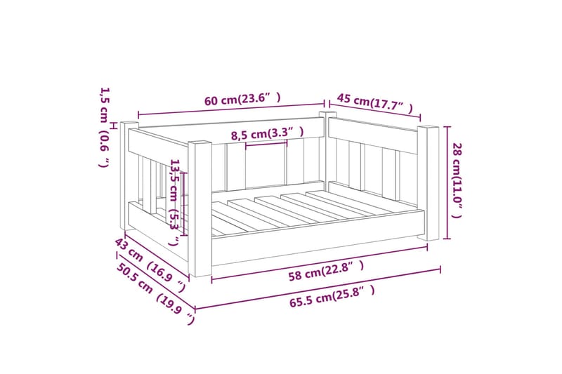 beBasic hundeseng 65,5x50,5x28 cm massivt fyrretræ - Sport & fritid - Til dyrene - Til hund - Hundemøbler - Hundeseng