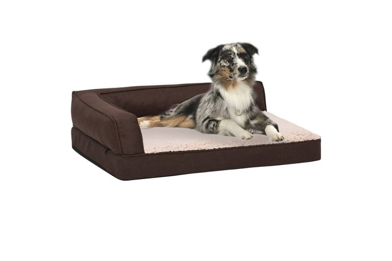 ergonomisk hundeseng 60x42 cm hør-look fleece brun - Brun - Hundeseng - Hundemøbler