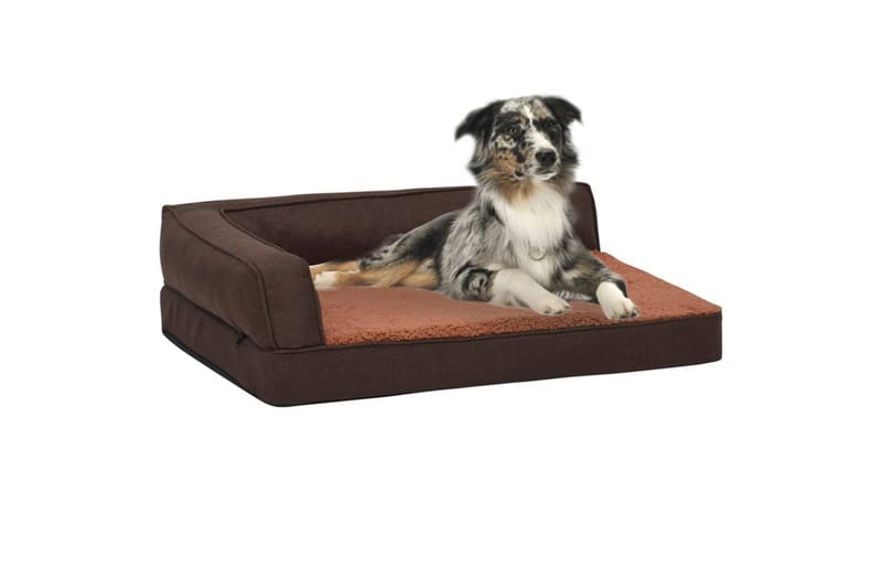 ergonomisk hundeseng 60x42 cm hør-look fleece brun - Brun - Hundeseng - Hundemøbler