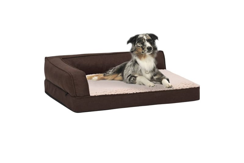 ergonomisk hundeseng 75x53 cm hør-look fleece brun - Brun - Hundeseng - Hundemøbler