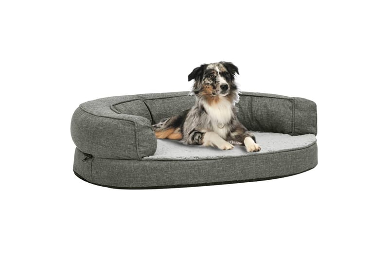 ergonomisk hundeseng 75x53 cm hør-look fleece grå - Grå - Hundeseng - Hundemøbler
