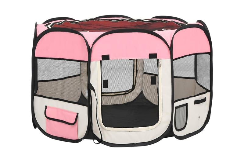Foldbar Hundegård Med Bæretaske 90x90x58 cm Pink - Lyserød - Sport & fritid - Til dyrene - Til hund - Hundemøbler