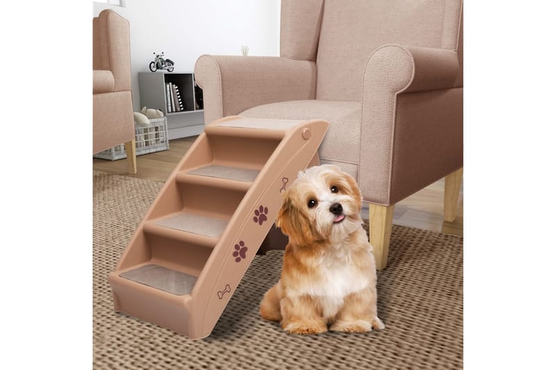 Foldbar hundetrappe 62x40x49,5 cm brun - Brun - Hundemøbler - Hundetrappe