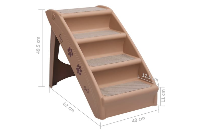 Foldbar hundetrappe 62x40x49,5 cm brun - Brun - Hundemøbler - Hundetrappe