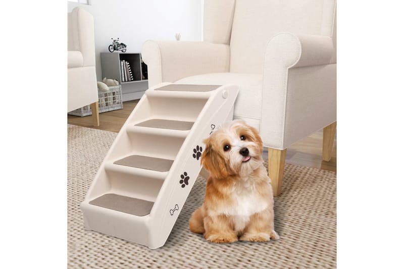 Foldbar hundetrappe 62x40x49,5 cm cremefarvet - Creme - Sport & fritid - Til dyrene - Til hund - Hundemøbler