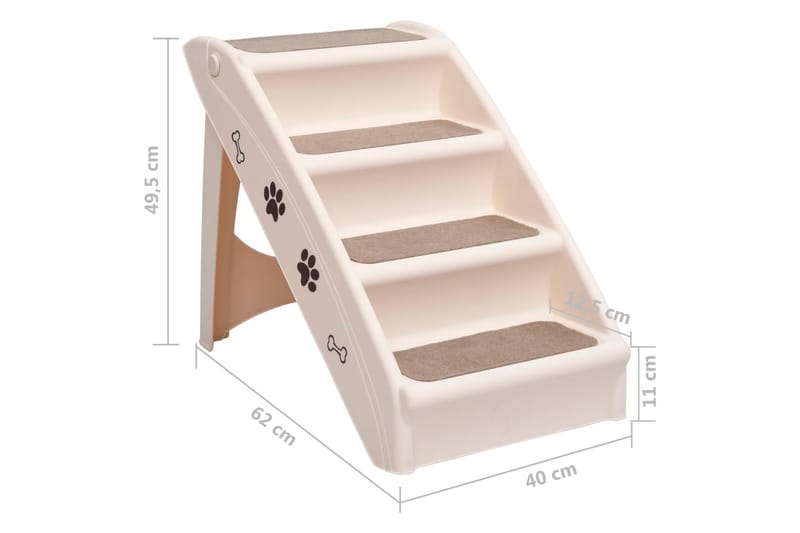 Foldbar hundetrappe 62x40x49,5 cm cremefarvet - Creme - Hundemøbler - Hundetrappe