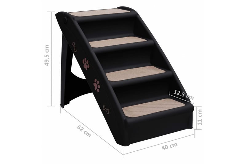 Foldbar hundetrappe 62x40x49,5 cm sort - Sort - Sport & fritid - Til dyrene - Til hund - Hundemøbler