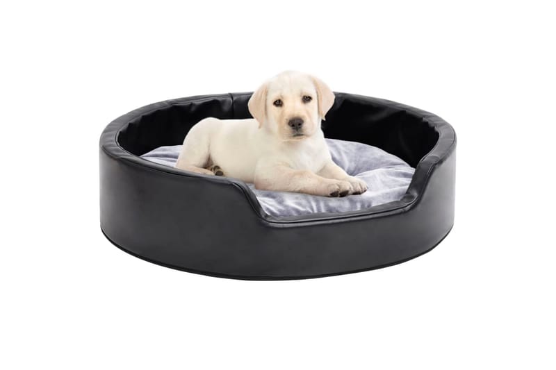 hundekurv 69x59x19 cm plys og kunstlæder sort og grå - Sort - Hundeseng - Hundemøbler