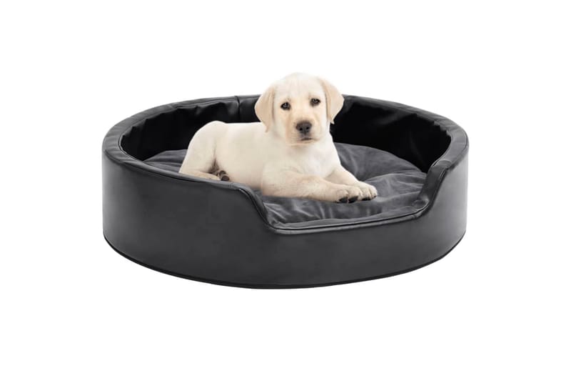 hundekurv 69x59x19 cm plys og kunstlæder sort og mørkegrå - Sort - Hundeseng - Hundemøbler