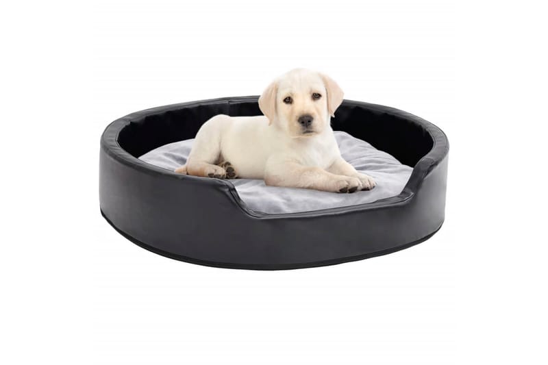 hundekurv 79x70x19 cm plys og kunstlæder sort og grå - Sort - Hundeseng - Hundemøbler