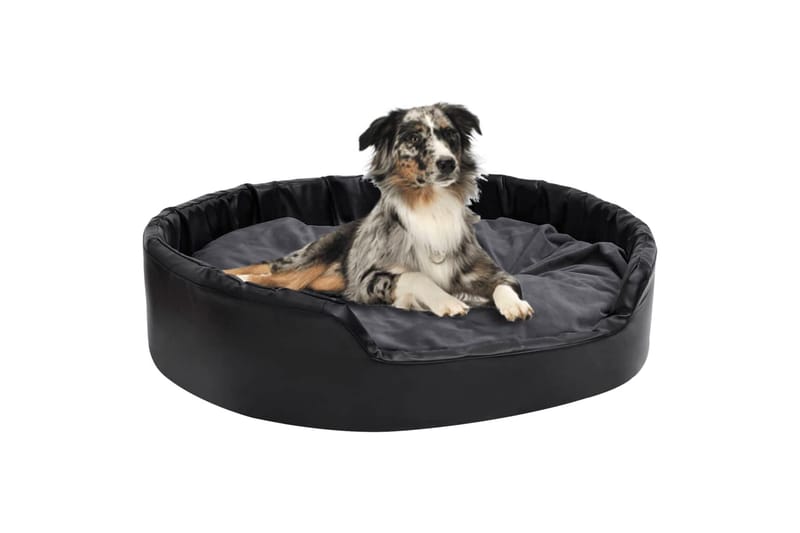 hundekurv 99x89x21 cm plys og kunstlæder sort og mørkegrå - Sort - Hundeseng - Hundemøbler
