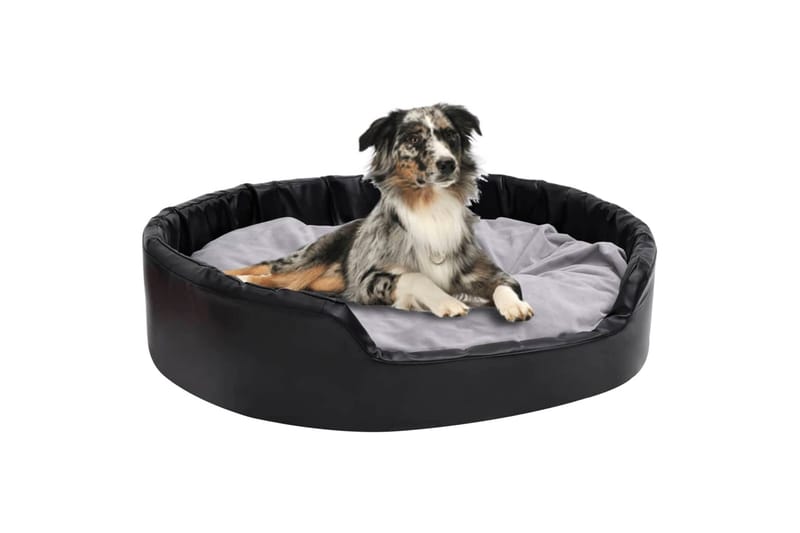 hundekurv 99x89x21 cm plys og kunstlæder sort og grå - Sort - Hundeseng - Hundemøbler