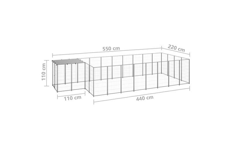 hundeløbegård 10,89 m² stål sølvfarvet - Sølv - Sport & fritid - Til dyrene - Til hund - Hundemøbler