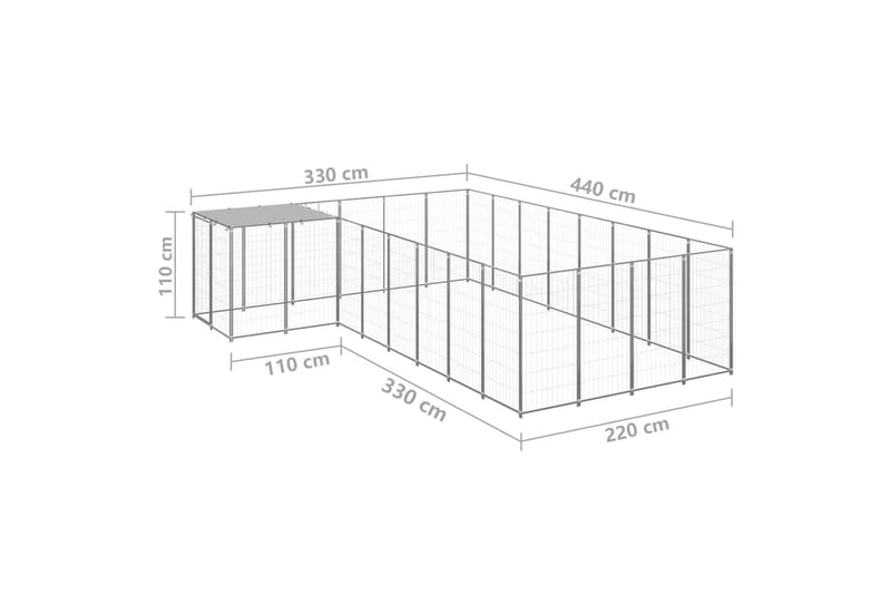 hundeløbegård 10,89 m² stål sølvfarvet - Sølv - Hundemøbler - Hundelåge & hundehegn - Hundehus & hundegård