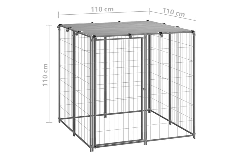 hundeløbegård 110x110x110 cm stål sølvfarvet - Sølv - Sport & fritid - Til dyrene - Til hund - Hundemøbler