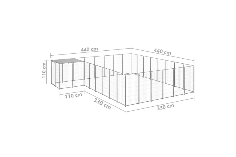 hundeløbegård 15,73 m² stål sølvfarvet - Sølv - Sport & fritid - Til dyrene - Til hund - Hundemøbler