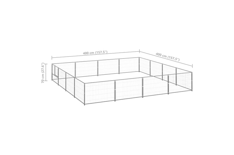 hundeløbegård 16 m² stål sølvfarvet - Sølv - Sport & fritid - Til dyrene - Til hund - Hundemøbler