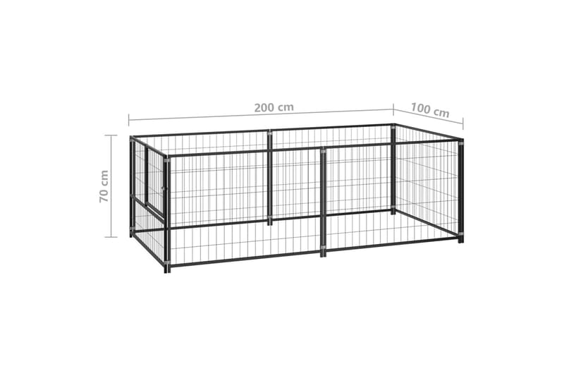 hundeløbegård 200x100x70 cm stål sort - Sort - Sport & fritid - Til dyrene - Til hund - Hundemøbler