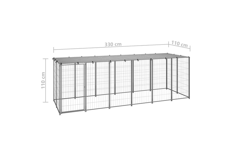 hundeløbegård 330x110x110 cm stål sølvfarvet - Sølv - Sport & fritid - Til dyrene - Til hund - Hundemøbler