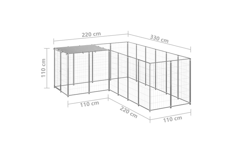 hundeløbegård 4,84 m² stål sølvfarvet - Sølv - Sport & fritid - Til dyrene - Til hund - Hundemøbler