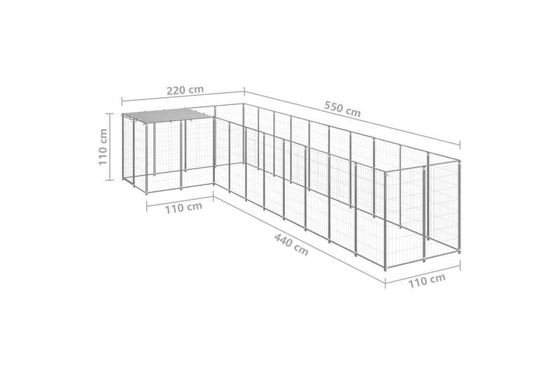 hundeløbegård 7,26 m² stål sølvfarvet - Sølv - Hundemøbler - Hundelåge & hundehegn - Hundehus & hundegård