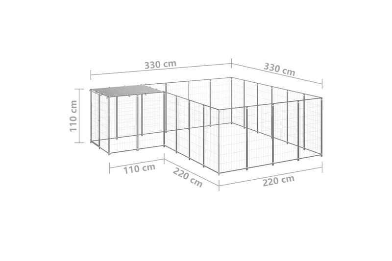 hundeløbegård 8,47 m² stål sølvfarvet - Sølv - Sport & fritid - Til dyrene - Til hund - Hundemøbler