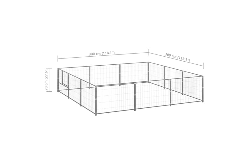 hundeløbegård 9 m² stål sølvfarvet - Sølv - Hundemøbler - Hundelåge & hundehegn - Hundehus & hundegård