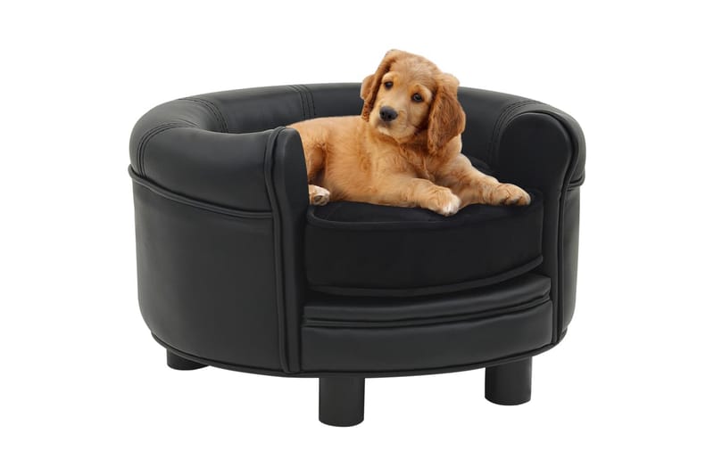 Hundesofa 48X48X32 cm Plys Og Kunstlæder Sort - Sort - Hundemøbler - Hundeseng