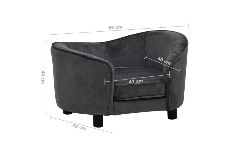 hundesofa 69x49x40 cm plys mørkegrå - Grå - Sport & fritid - Til dyrene - Til hund - Hundemøbler - Hundeseng