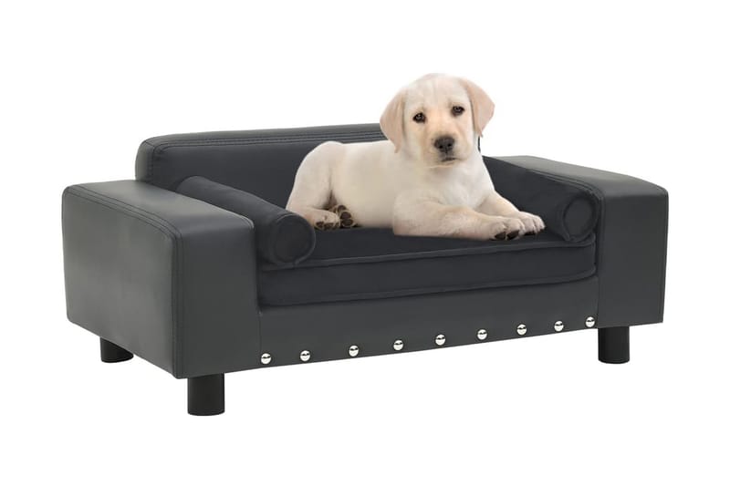 hundesofa 81x43x31 cm plys og kunstlæder mørkegrå - Grå - Hundemøbler - Hundeseng