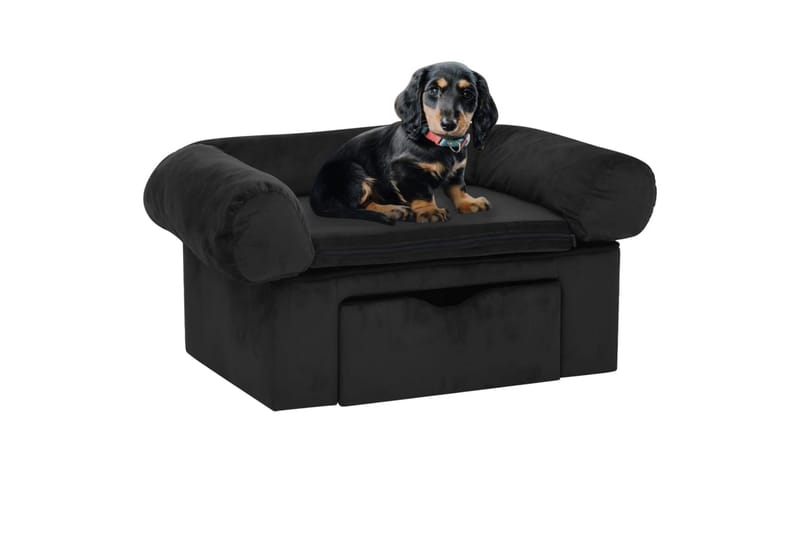 hundesofa med skuffe 75x50x38 cm plys sort - Sort - Sport & fritid - Til dyrene - Til hund - Hundemøbler - Hundeseng