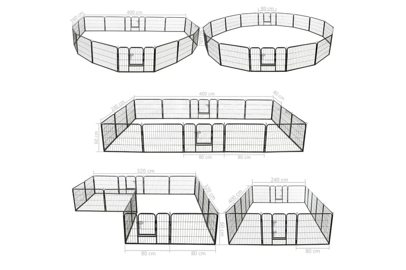 Løbegård Til Hunde 16 Paneler Stål 60 X 80 Cm Sort - Sort - Sport & fritid - Til dyrene - Til hund - Hundemøbler